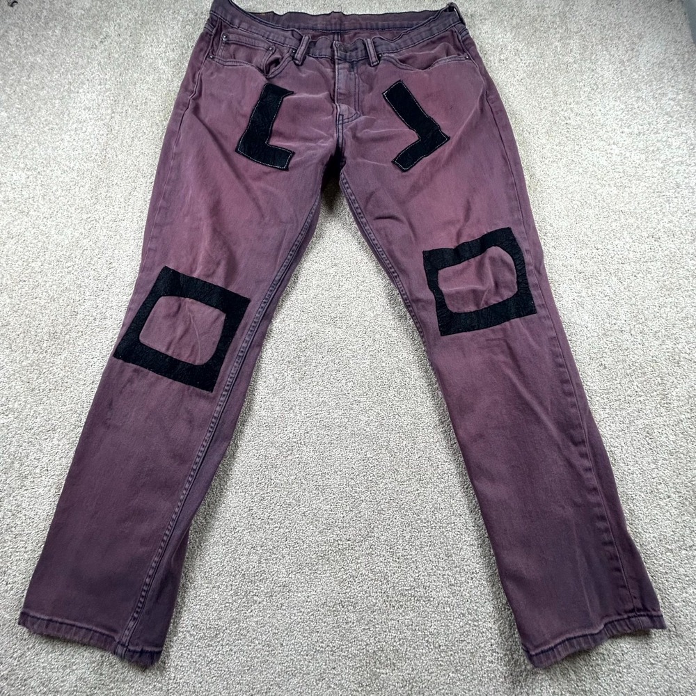 Levi's 511 Jeans Mens 34x30 Purple Denim Black Felt Patches Straight Leg Outdoor